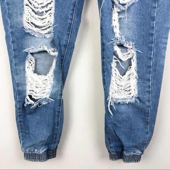 FOREVER 21 | Distressed Pull On Jogger Style Denim Jeans Women’s Size Large - Picture 4 of 9
